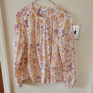 GAP Floral Print Blouson Sleeve Blouse – Gold, White, Pink & Blue, Size SM
